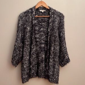 Vince Camuto Sweater (Tura) Open Front Soft Fuzzy Black White Sz L EUC Perfect